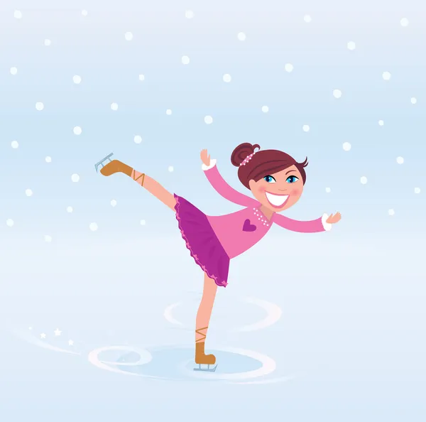 年轻的女孩培训冰花样滑冰 — 图库矢量图片