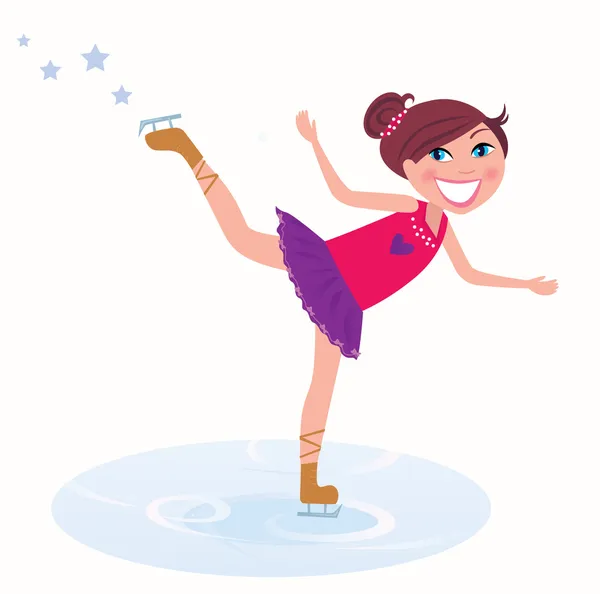 Young girl training figure skating on ice — Stock Vector