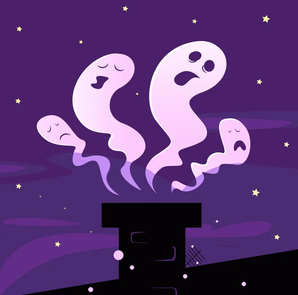 Halloween ghosts flying around chimney. VECTOR — Stock Vector