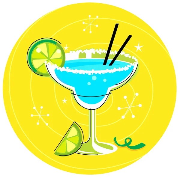 Blue Margarita: Retro cocktail icon on yellow background — Stock Vector