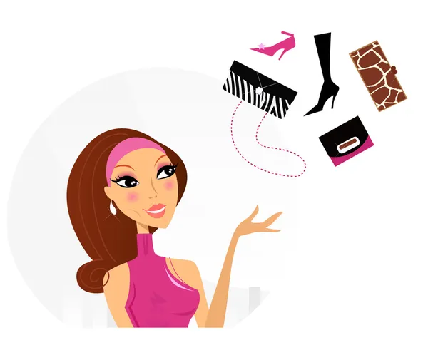 Shopping woman making decision what to buy — Stock Vector