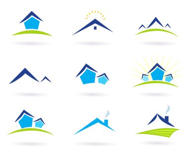 Real estate / houses logo icons isolated on white - blue and green