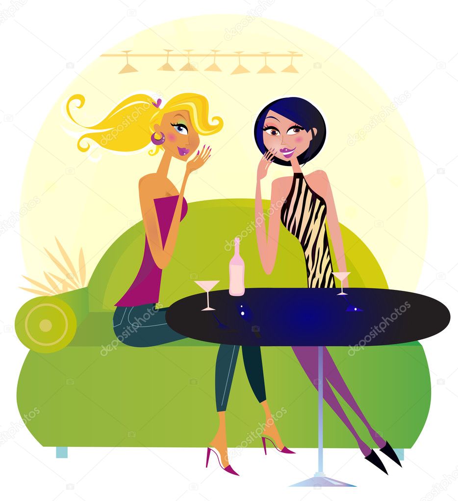 Two gossip women in night club — Stock Vector © BEEANDGLOW #4218846