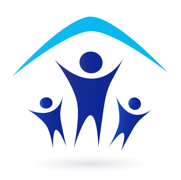 Icône de toit de famille et de maison isolée sur blanc - bleu — Image vectorielle