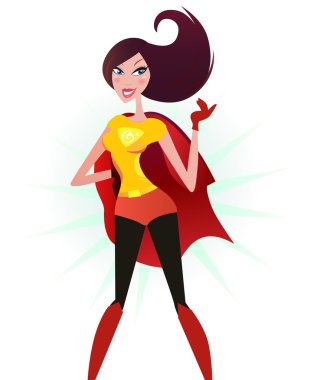 Brown hair Super woman in red costume (superhero) clipart