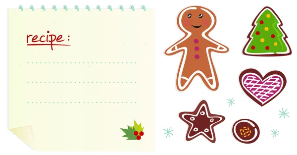 Biscotti o icone di Natale con ricetta isolata su bianco — Vettoriale Stock