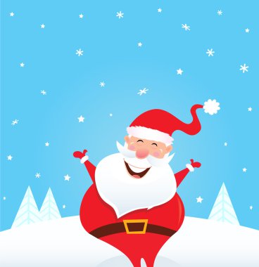 Happy Santa Claus with falling snow and trees clipart