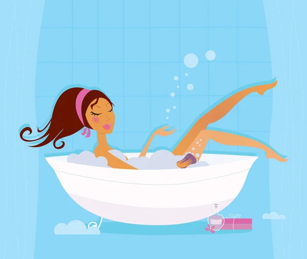 휴식 시간: 거품 목욕에 귀여운 여자 — 스톡 벡터