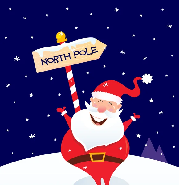 Feliz Navidad Santa con signo de polo norte — Vector de stock