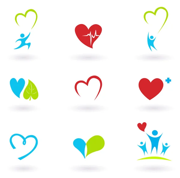 Zdraví a zdravotní: kardiologie, srdce a ikony collection — Stockový vektor