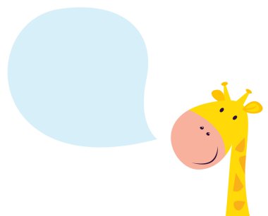 Smiling yellow giraffe head with speech bubble clipart