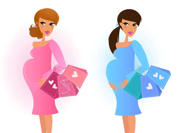 Οι έγκυες γυναίκες που περιμένουν μωρό αγόρι και μωρό κορίτσι — Διανυσματικό Αρχείο