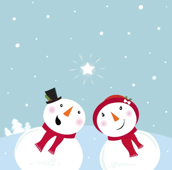 Dia dos Namorados: Boneco de neve e neve - mulher. Snowy casal apaixonado —  Vetores de Stock