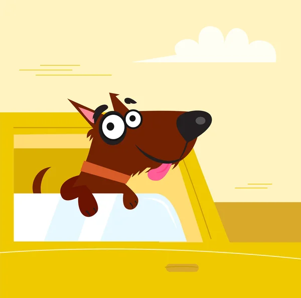 Gelukkig bruine hond reizen in de auto — Stockvector