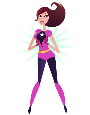 Super woman hero in pink costume isolated on white clipart