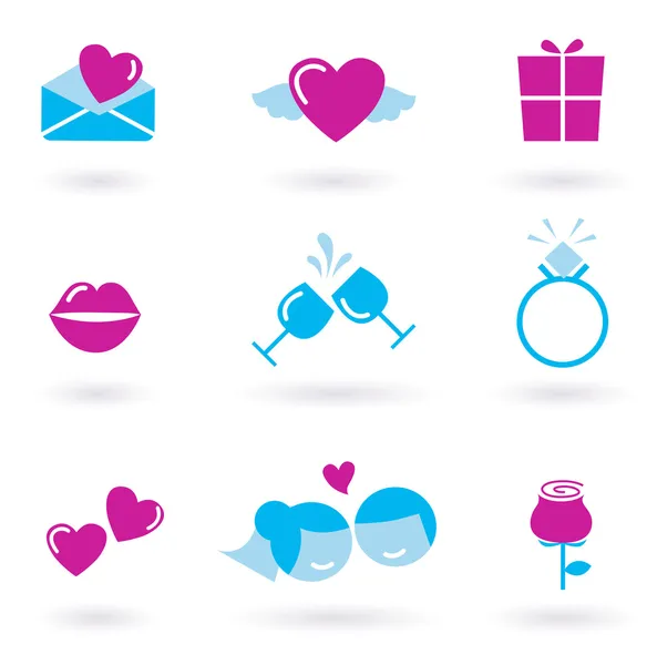 Vector Collection Valentine Day Wedding Icons Bride Groom Ring Heart — Stock Vector