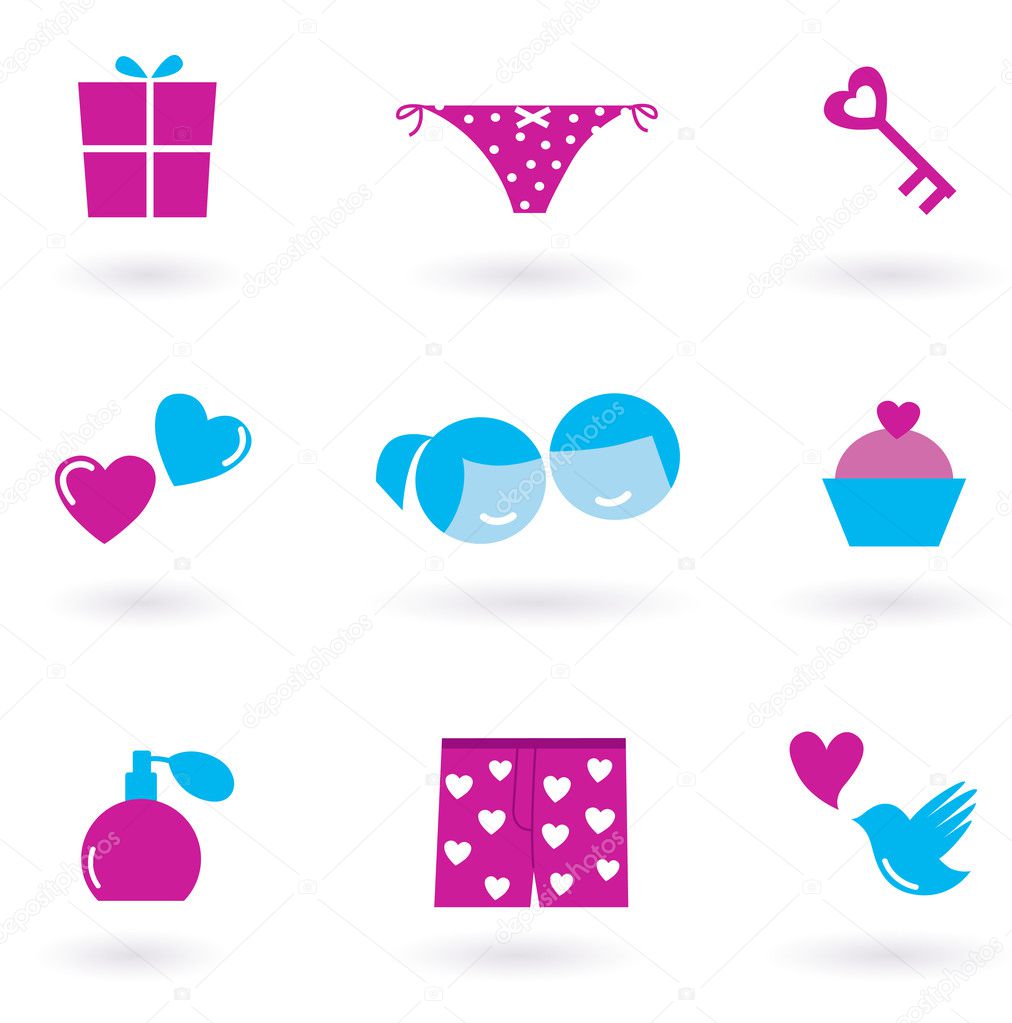 Collection of Love and Valentine's day icons and symbols - pink