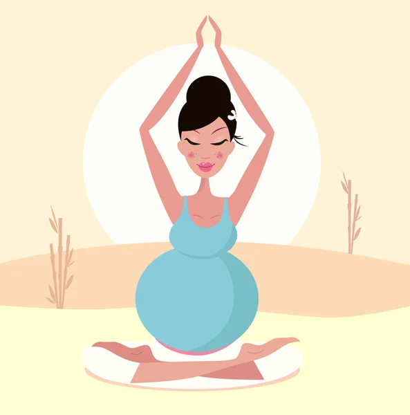 Hamile Kadın Yoga Gevşeme Poz Vektör Çizim — Stok Vektör