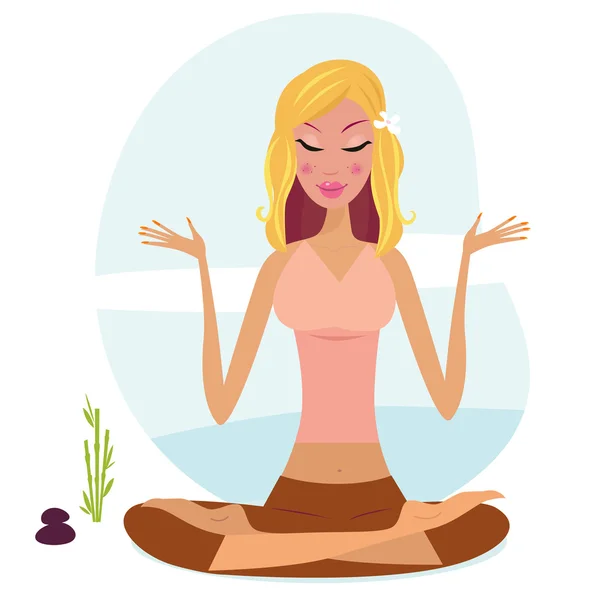 Blond hair woman practicing yoga meditation — Stock Vector