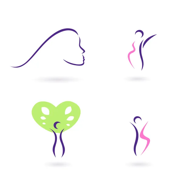 Vrouwen en vrouwelijkheid iconen vector collectie - roze en paarse — Stockvector
