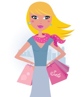 Blond woman on shopping. Vector Illustration. clipart