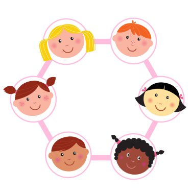 Kids heads group illustration - vector. clipart