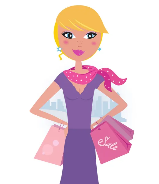 Elegant Woman Shopping Bags City Vector Fashion Illustration — Stock Vector