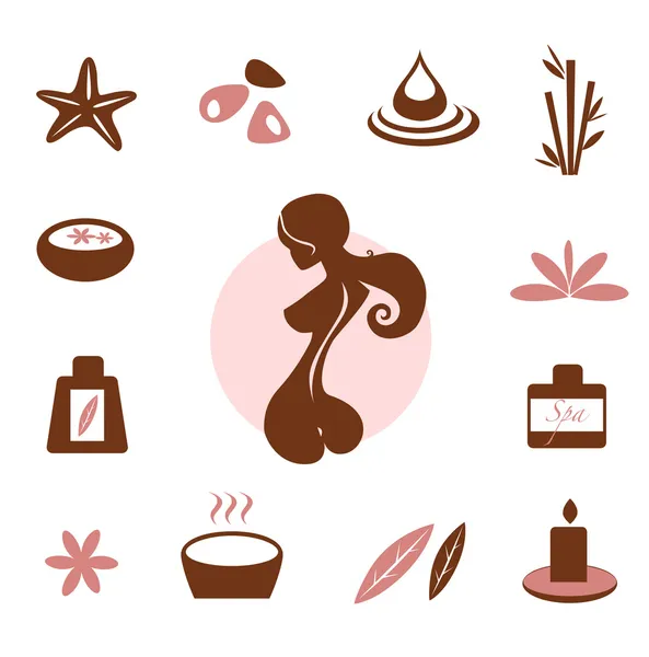 Collection d'icônes Spa et bien-être - brun — Image vectorielle