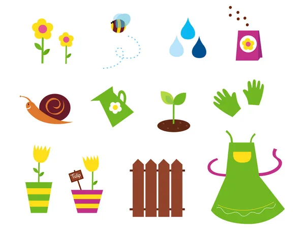 Icônes et éléments de jardin, printemps & nature — Image vectorielle