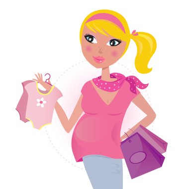 Pregnant mom on shopping for child / baby girl clipart