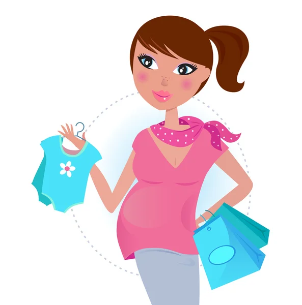 Embarazada mamá en compras para bebé niño — Vector de stock
