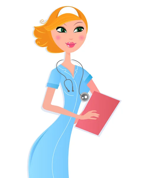 Sexy nurse with document isolated on white background — Stock Vector
