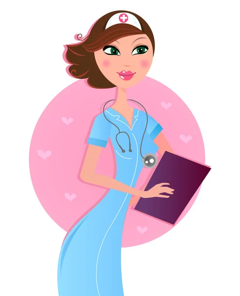 Sorrindo sexy marrom cabelo enfermeira —  Vetores de Stock
