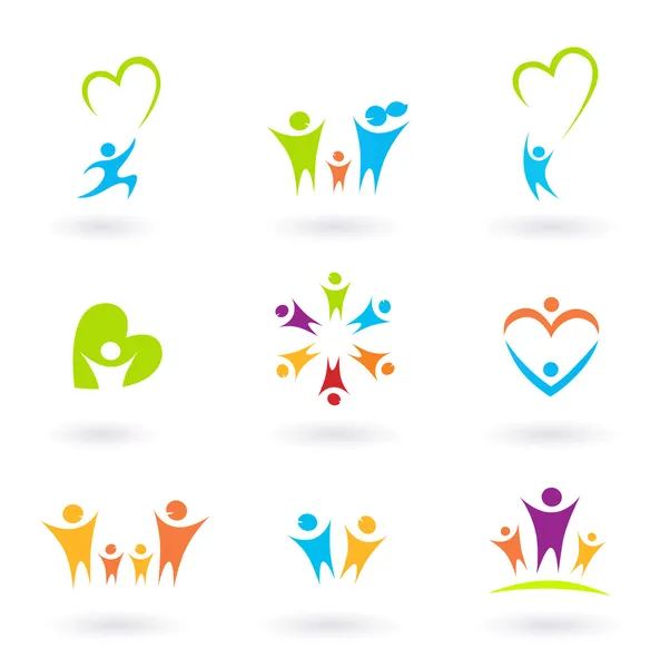 Children, family, community and protection icons and symbols — Stock Vector
