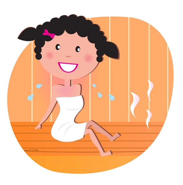 Saúde e spa: Mulher sorridente feliz relaxando na sauna — Vetor de Stock