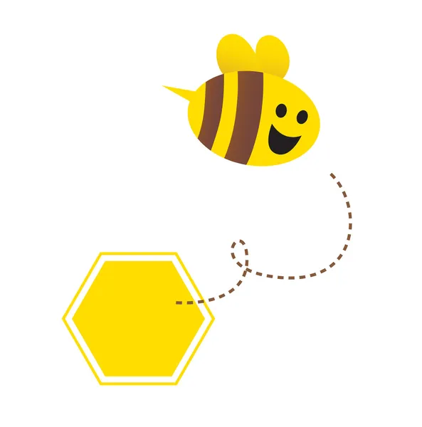 Little Flying Honey Bee (med gula och bruna ränder ) — Stock vektor