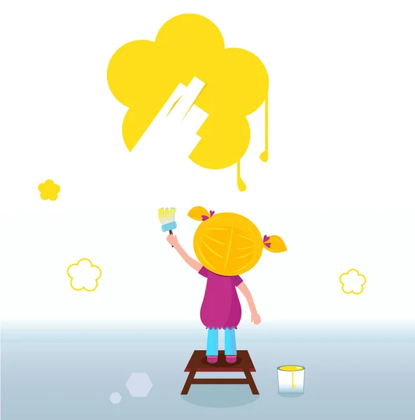 Malé dítě obraz žlutá Jarní květina na zdi — Stockový vektor
