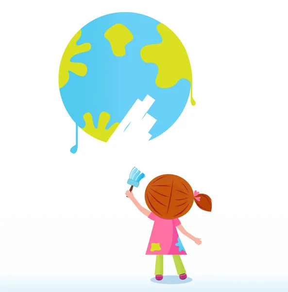 Piccolo artista - pittura bambino Terra (pianeta, globo  ) — Vettoriale Stock