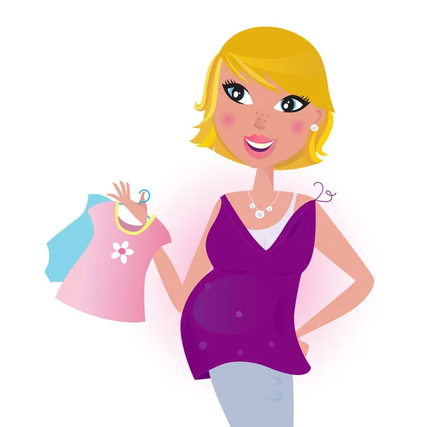 Schattig blond haar moeder winkelen jurk voor baby girl / jongen baby — Stockvector