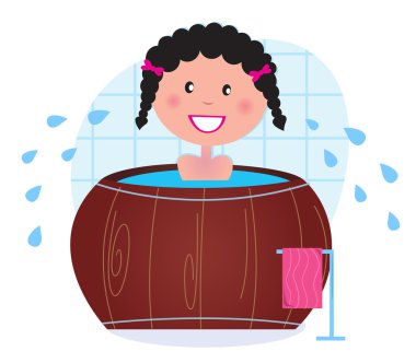 A woman soaking in whirlpool / cold barrel tub after sauna clipart