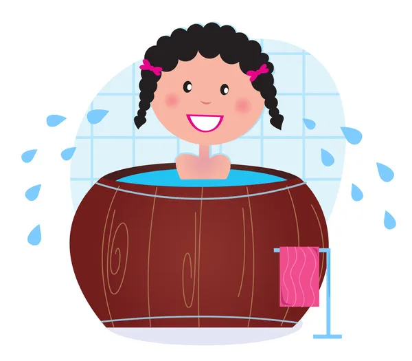 Una mujer empapada en bañera de hidromasaje / barril frío después de la sauna — Vector de stock