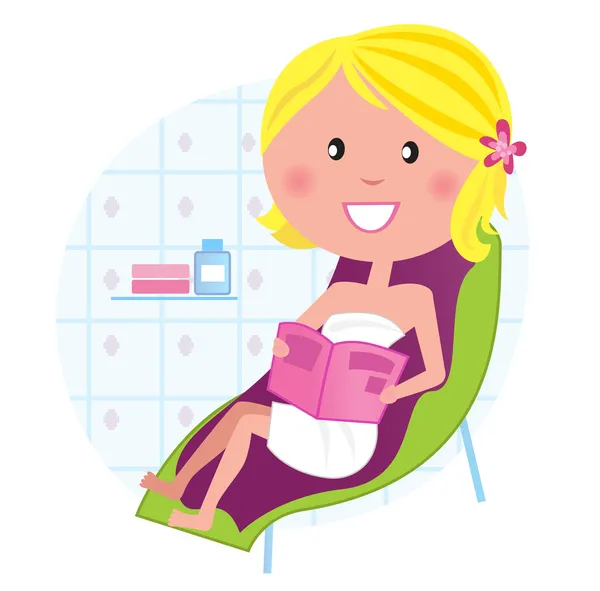 Bienestar y spa: Mujer relajándose en el sillón — Vector de stock
