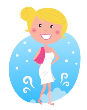 Woman walking in snow after hot sauna clipart