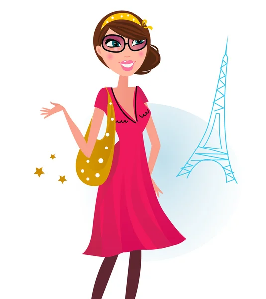 Sexig kvinna på shopping i paris city — Stock vektor