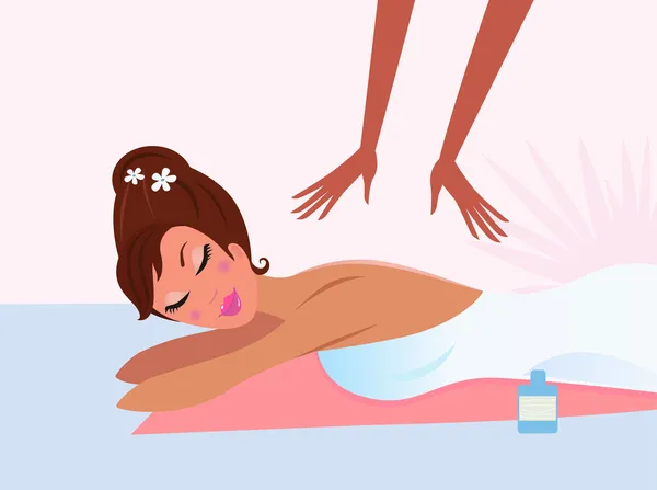 Femme recevant un massage du dos avec les yeux fermés — Image vectorielle