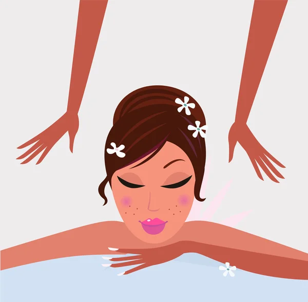Woman receiving back massage with closed eyes — Stock Vector