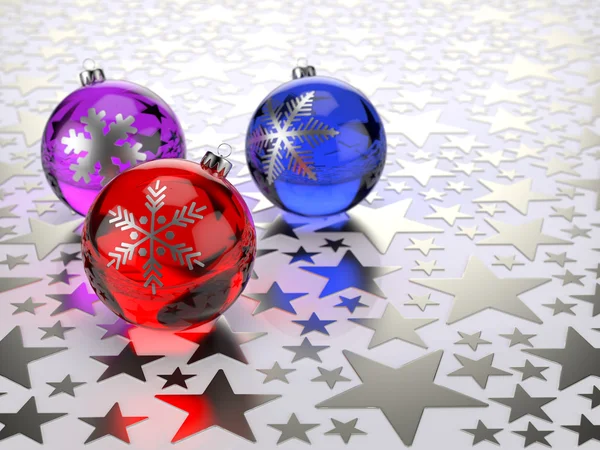 Christmas balls on silver stars background — Stock Photo, Image