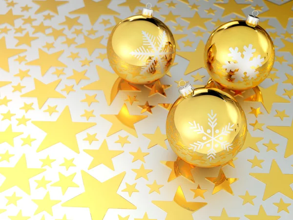 Golden Christmas balls with stars in background — Stock Photo, Image