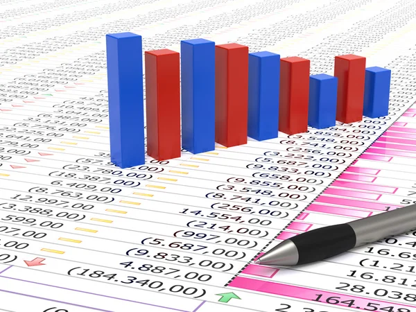 Spreadsheet and pen — Stock Photo, Image