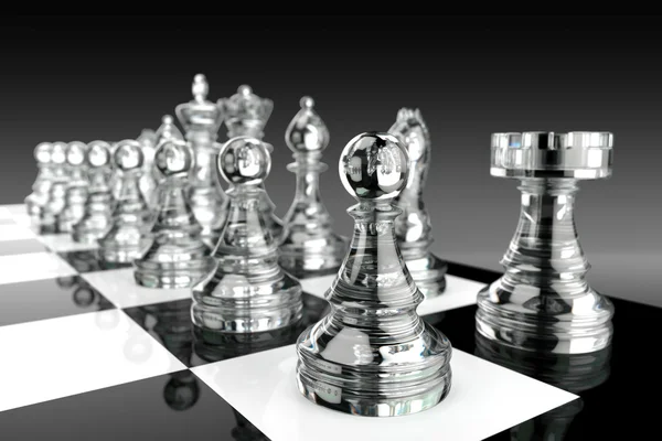 Μαύρο Και Άσπρο Σκάκι Του Σκάφους Και Γυαλί Κομμάτια — Φωτογραφία Αρχείου
